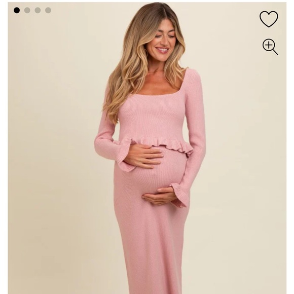 MATERNITY Pink Blush Maternity Pink Ruffle Hem Knit Top And Midi Skirt SMALL - Picture 1 of 5